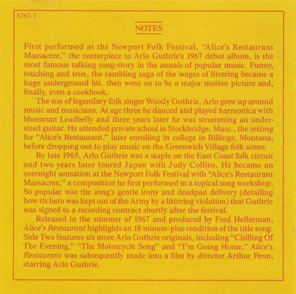 Arlo Guthrie : Alice's Restaurant (CD, Album, RE, RM)