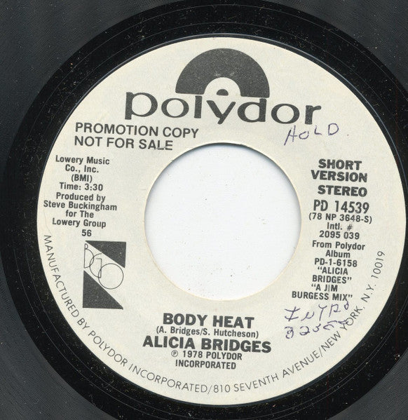 Alicia Bridges : Body Heat (7", Promo, Styrene)