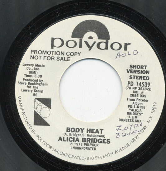 Alicia Bridges : Body Heat (7", Promo, Styrene)