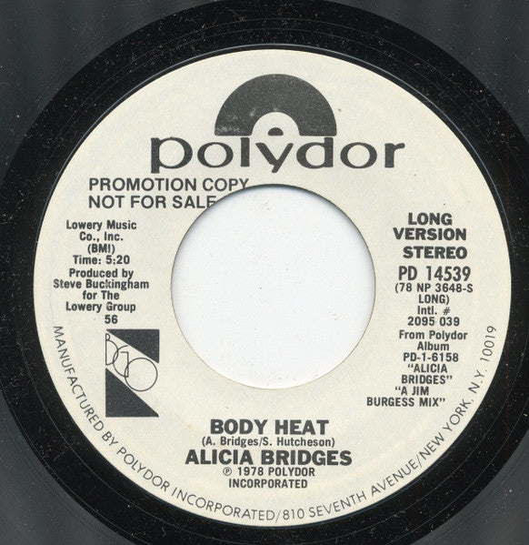Alicia Bridges : Body Heat (7", Promo, Styrene)