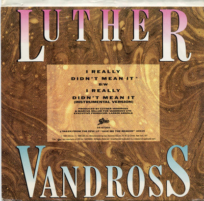 Luther Vandross : I Really Didn't Mean It (7", Single, Styrene)