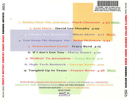 Various : Today's Hottest Country Dance Mixes (CD, Comp, Club)