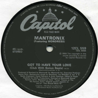 Mantronix Featuring Wondress Hutchinson : Got To Have Your Love (12", Single)