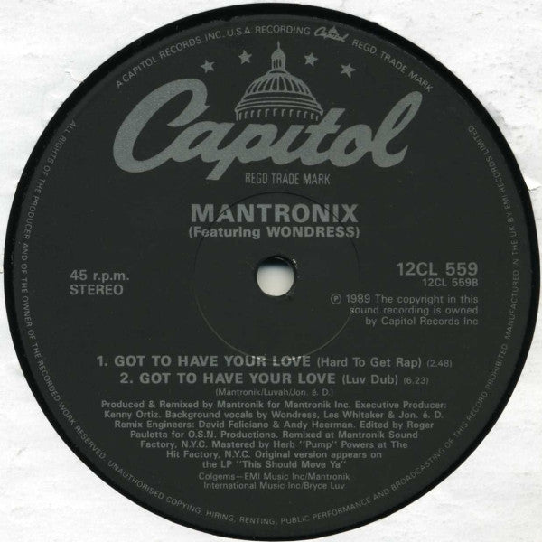 Mantronix Featuring Wondress Hutchinson : Got To Have Your Love (12", Single)
