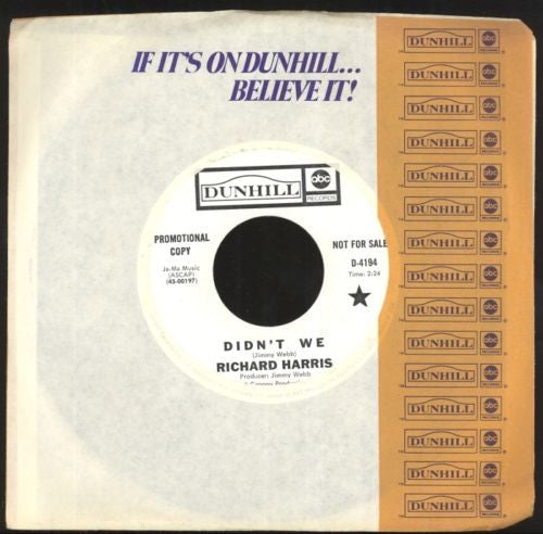 Richard Harris : Didn't We (7", Promo)