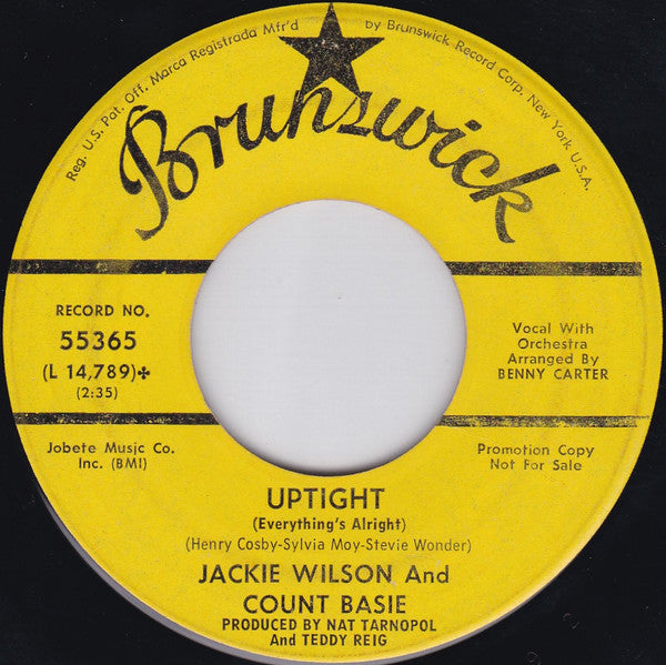 Jackie Wilson And Count Basie : For Your Precious Love / Uptight ( Everything's Alright) (7", Single, Promo)