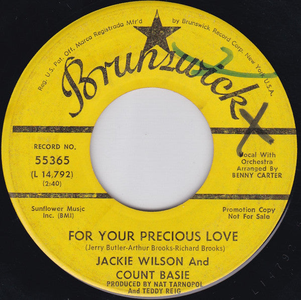 Jackie Wilson And Count Basie : For Your Precious Love / Uptight ( Everything's Alright) (7", Single, Promo)