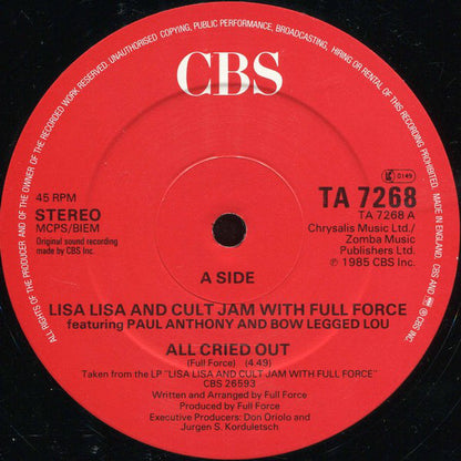 Lisa Lisa & Cult Jam With Full Force : All Cried Out (12")