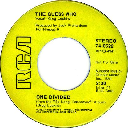 The Guess Who : Rain Dance / One Divided (7", Single, Promo)