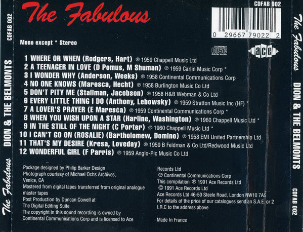 Dion & The Belmonts : The Fabulous (CD, Comp)
