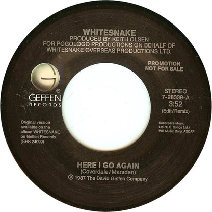 Whitesnake : Here I Go Again (7", Single, Promo)