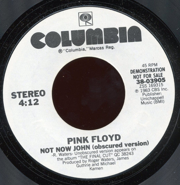 Pink Floyd : Not Now John (obscured version) (7", Single, Promo, Styrene)