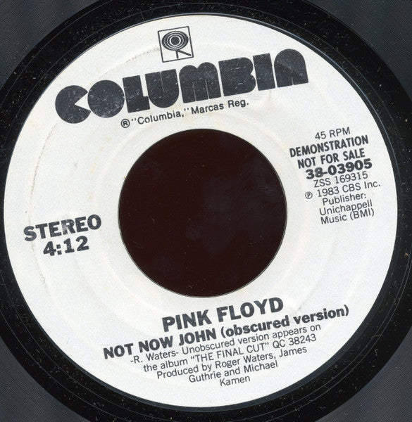 Pink Floyd : Not Now John (obscured version) (7", Single, Promo, Styrene)