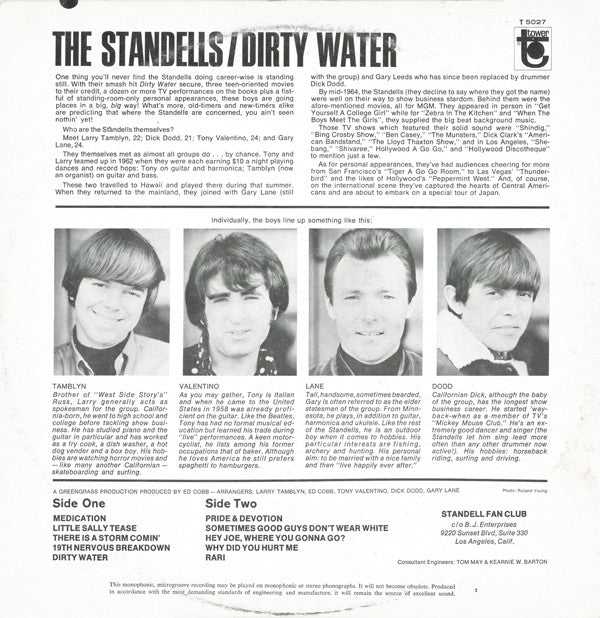 The Standells : Dirty Water (LP, Album, Mono, Scr)
