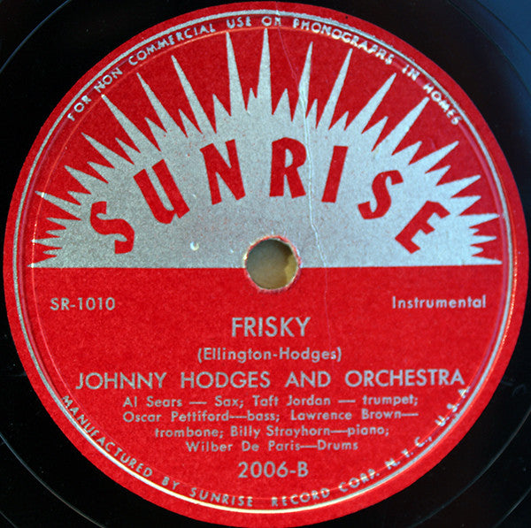 Johnny Hodges And His Orchestra : Far Away Blues / Frisky (Shellac, 10")