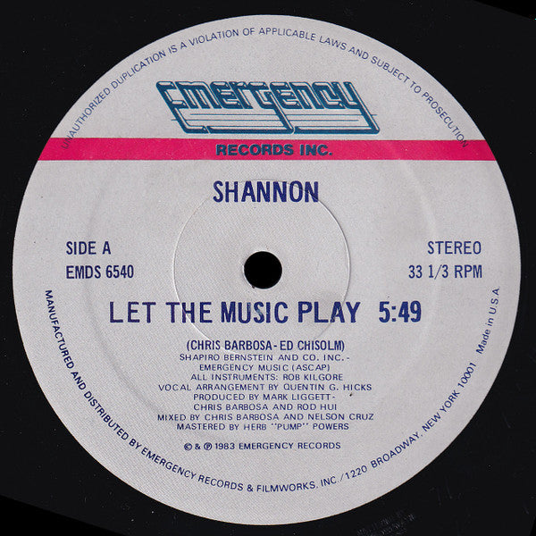 Shannon : Let The Music Play (12")