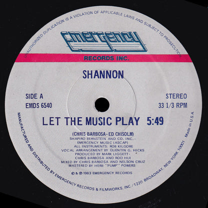 Shannon : Let The Music Play (12")