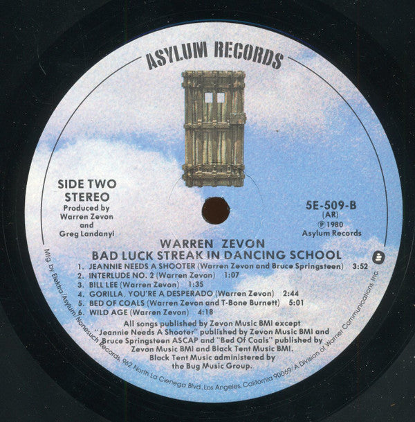 Warren Zevon : Bad Luck Streak In Dancing School (LP, Album, AR )