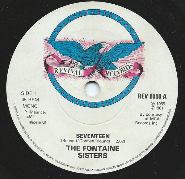 The Fontane Sisters : Seventeen / Hearts Of Stone (7", Single, Mono, RE)