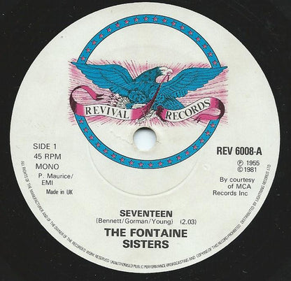 The Fontane Sisters : Seventeen / Hearts Of Stone (7", Single, Mono, RE)