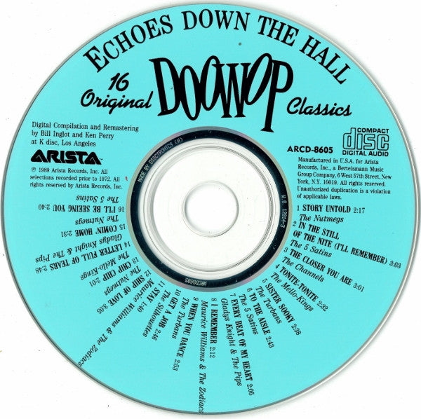Various : Echoes Down The Hall (16 Original Doo-Wop Classics) (CD, Comp, RM)