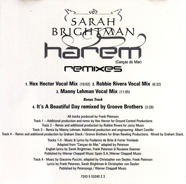 Sarah Brightman : Harem (Canção Do Mar) Remixes (CD, Maxi)