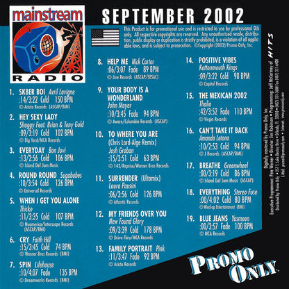 Various : Promo Only Mainstream Radio: September 2002 (CD, Comp, Promo)