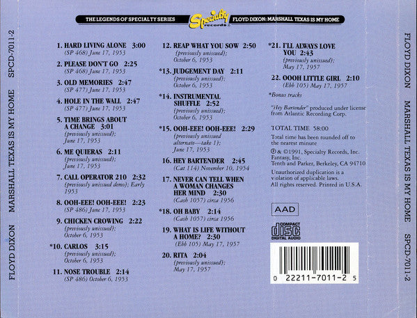 Floyd Dixon : Marshall Texas Is My Home (CD, Comp)