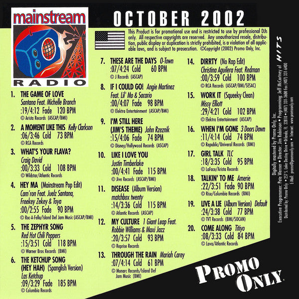 Various : Promo Only Mainstream Radio: October 2002 (CD, Comp, Promo)
