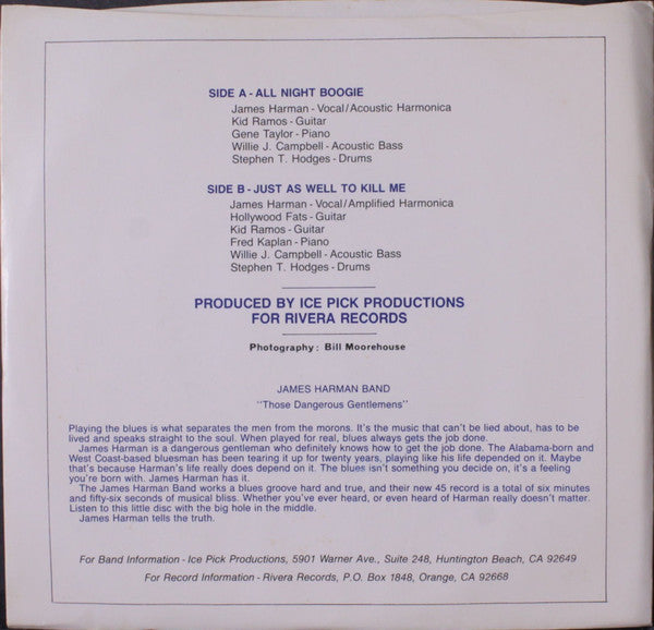 The James Harman Band : All Night Boogie / Just As Well To Kill Me (7", Blu)