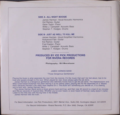 The James Harman Band : All Night Boogie / Just As Well To Kill Me (7", Blu)