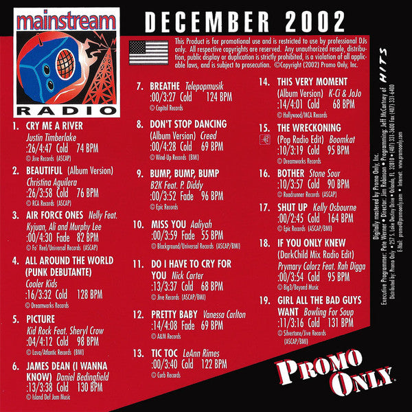 Various : Promo Only Mainstream Radio: December 2002 (CD, Comp, Promo)