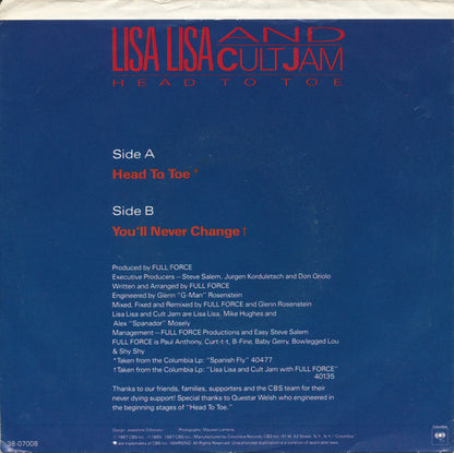 Lisa Lisa & Cult Jam : Head To Toe (7", Single, Styrene, Car)