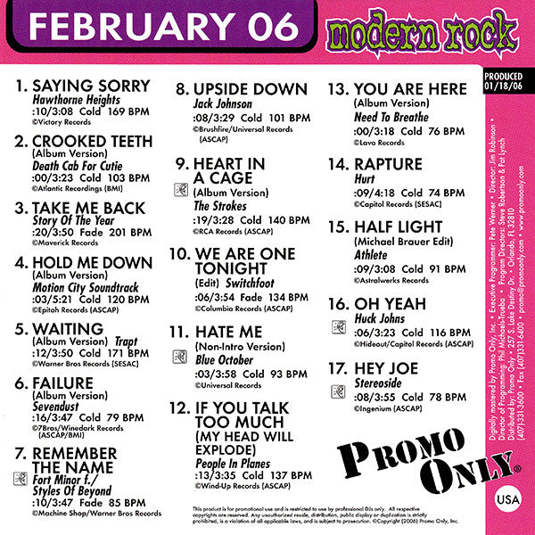 Various : Promo Only Modern Rock Radio: February 2006 (CD, Comp, Promo)