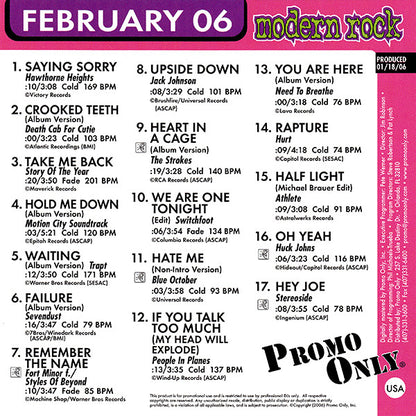 Various : Promo Only Modern Rock Radio: February 2006 (CD, Comp, Promo)