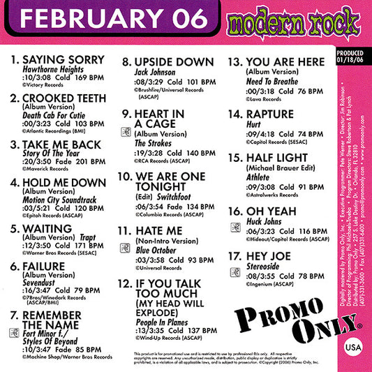 Various : Promo Only Modern Rock Radio: February 2006 (CD, Comp, Promo)