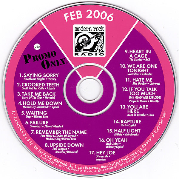 Various : Promo Only Modern Rock Radio: February 2006 (CD, Comp, Promo)