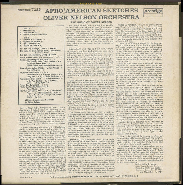 Oliver Nelson And His Orchestra : Afro/American Sketches (LP, Album, Mono, RP)