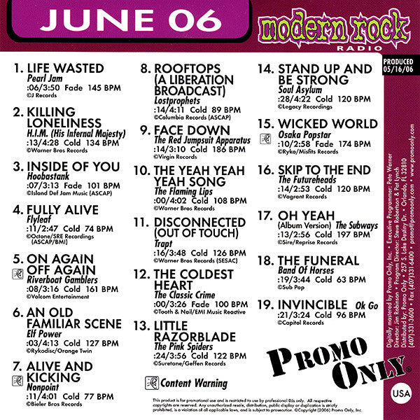 Various : Promo Only Modern Rock Radio: June 2006 (CD, Comp, Promo)