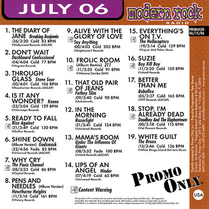 Various : Promo Only Modern Rock Radio: July 2006 (CD, Comp, Promo)