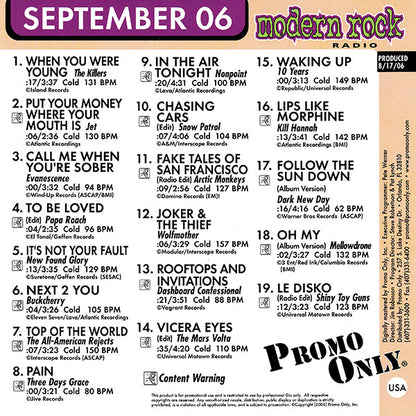 Various : Promo Only Modern Rock Radio: September 2006 (CD, Comp, Promo)