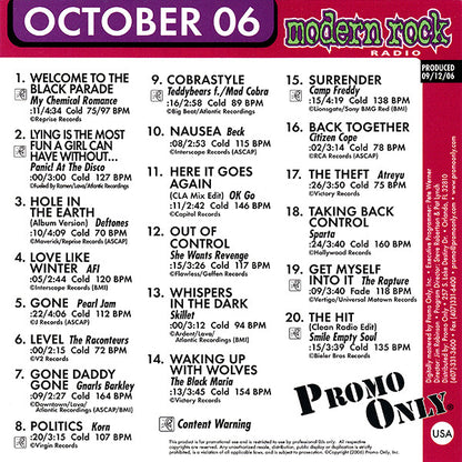 Various : Promo Only Modern Rock Radio: October 2006 (CD, Comp, Promo)