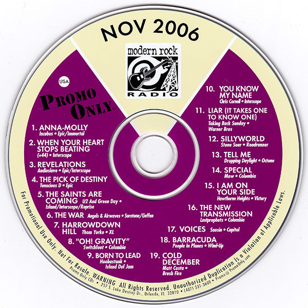 Various : Promo Only Modern Rock Radio: November 2006 (CD, Comp, Promo)