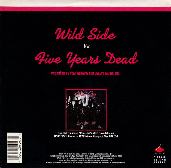 Mötley Crüe : Wild Side (7", Single, Promo)