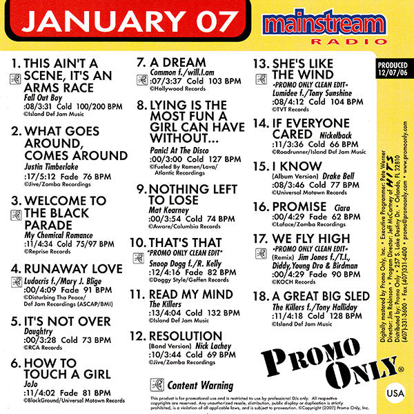 Various : Promo Only Mainstream Radio: January 07 (CD, Comp, Promo)