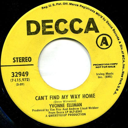 Yvonne Elliman : Can't Find My Way Home (7", Single, Promo)