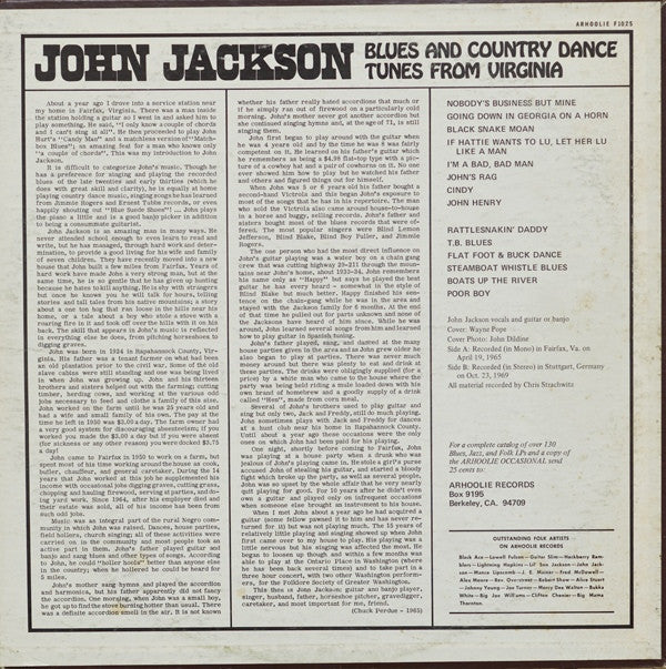 John Jackson (4) : Blues And Country Dance Tunes From Virginia (LP, Album, Mono)
