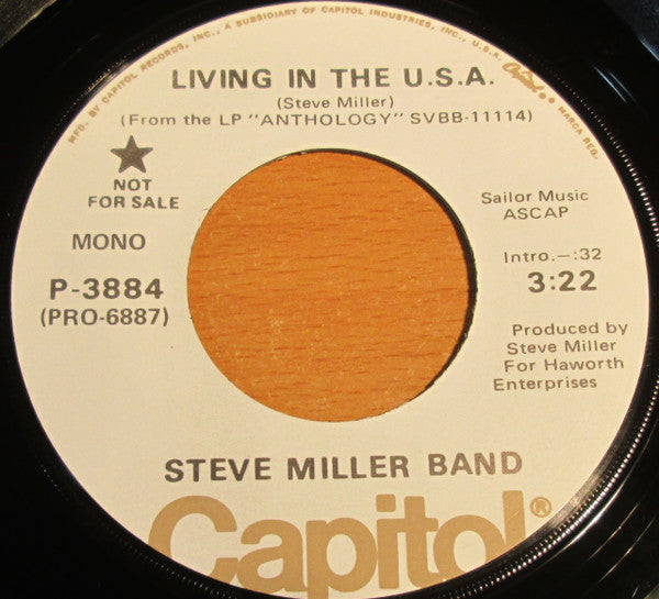 Steve Miller Band : Living In The U.S.A. (7", Single, Mono, Promo)