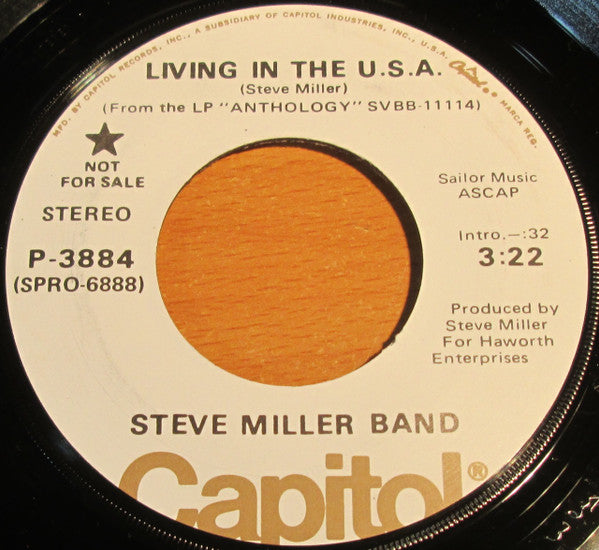 Steve Miller Band : Living In The U.S.A. (7", Single, Mono, Promo)