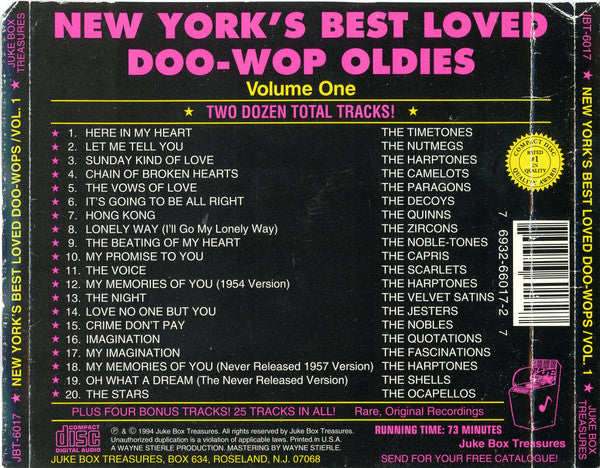 Various : New York City's Best Loved Doo-Wop Oldies Volume One (CD, Comp)